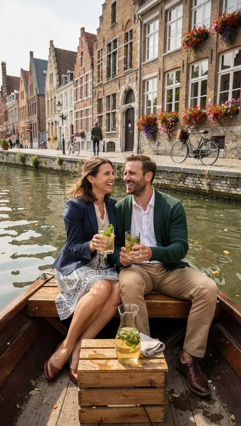 Table en terrasse avec une tasse de thé à la menthe et des mignardises.