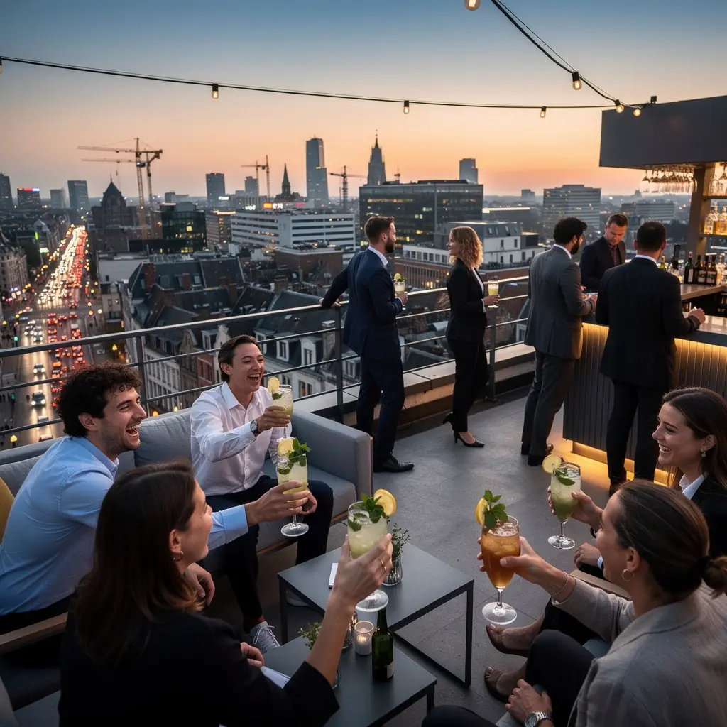 Fruits et herbes fraîches disposés autour d'une bouteille de thé à la menthe.