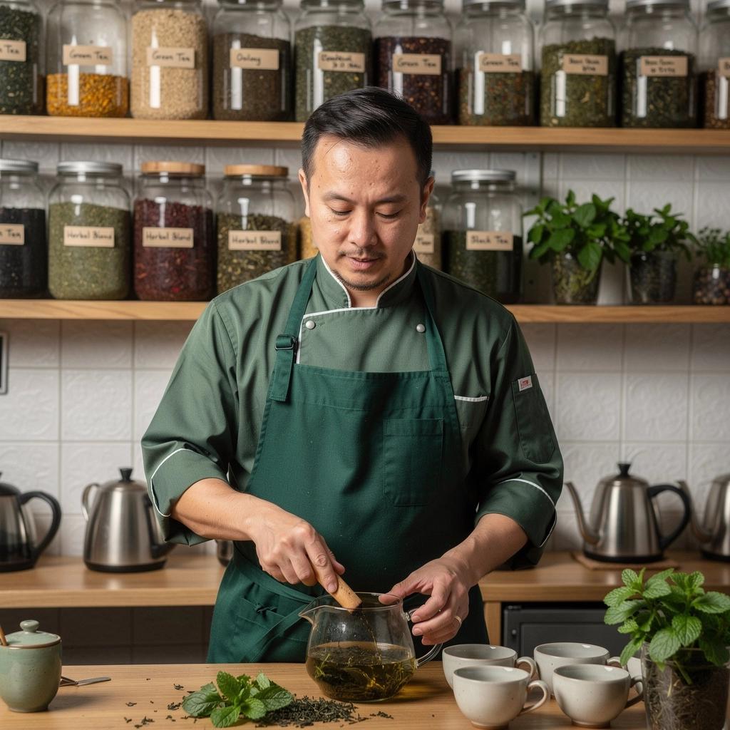 Un verre de thé glacé à la menthe poivrée, décoré de tranches de citron et de feuilles de menthe.